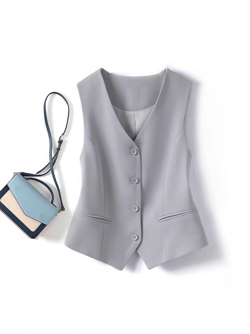 Suit Vest Women's Small Vest 2025 Spring & Fall New Slim Outer Wear Layered Women's Vest Gray Short Vest 4