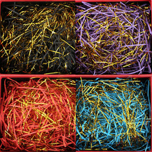 2025新款金线混合拉菲草厚纸丝喜糖盒礼盒发光填充物婚庆节日装饰