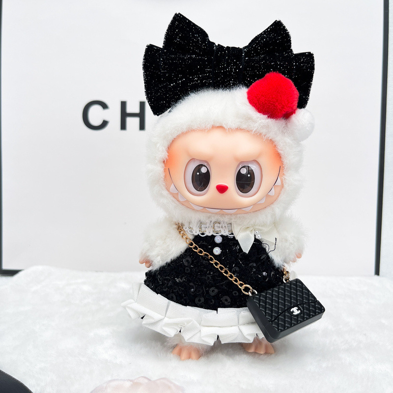 衣類のみ】キーホルダー ラブブ 衣類ペンダント ラブブベビー服 白黒スパンコール クラシックスモールフレグランススカート|undefined