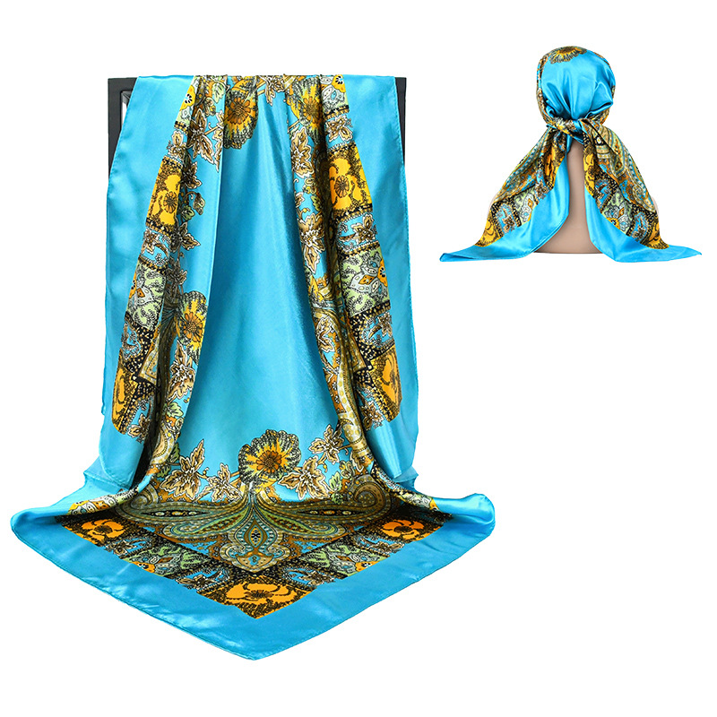 Pañuelo de seda de flor de anacardo con sentido premium retro transfronterizo nuevo pañuelo en la cabeza para damas de moda y elegante 90 pañuelo cuadrado grande