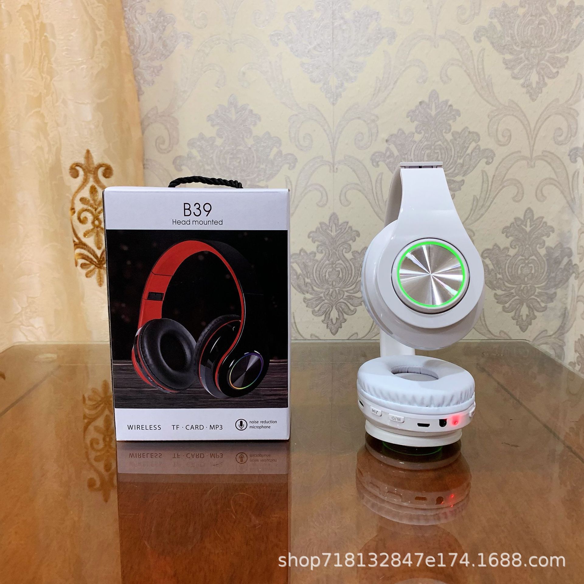 Nuevo auricular inalámbrico luminoso B39 transfronterizo, teléfono de juegos, tarjeta plegable UV, auricular Bluetooth al por mayor