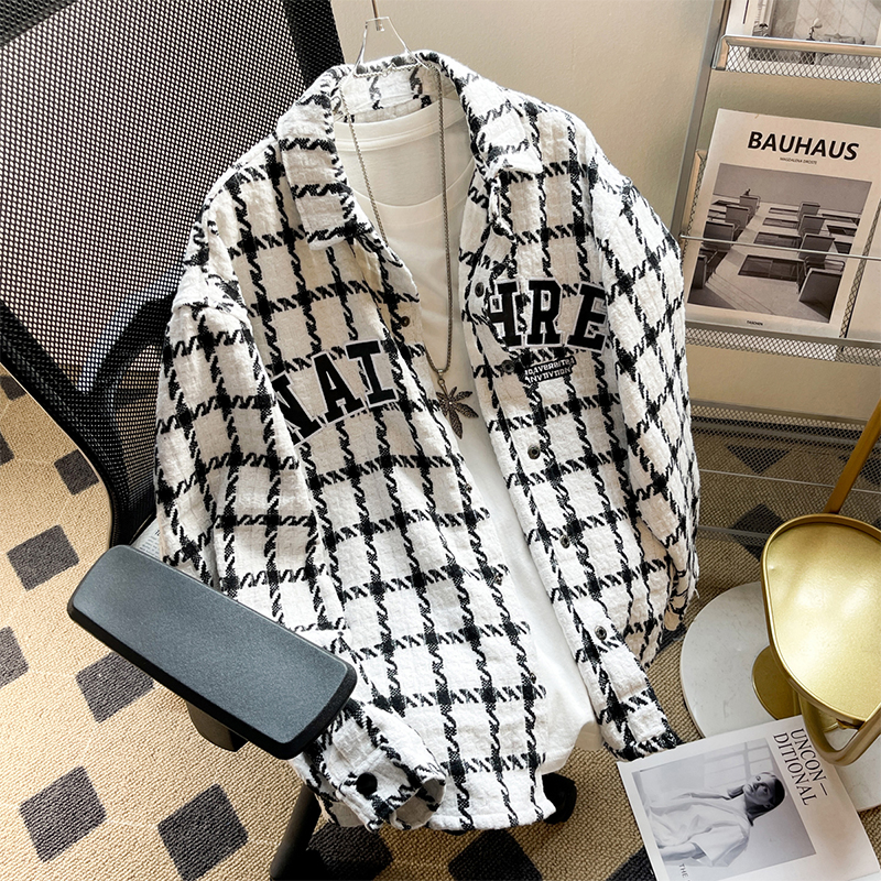 Men's Checkered Jacket Loose Fit Versatile Casual Shirt Coat_voghion.com