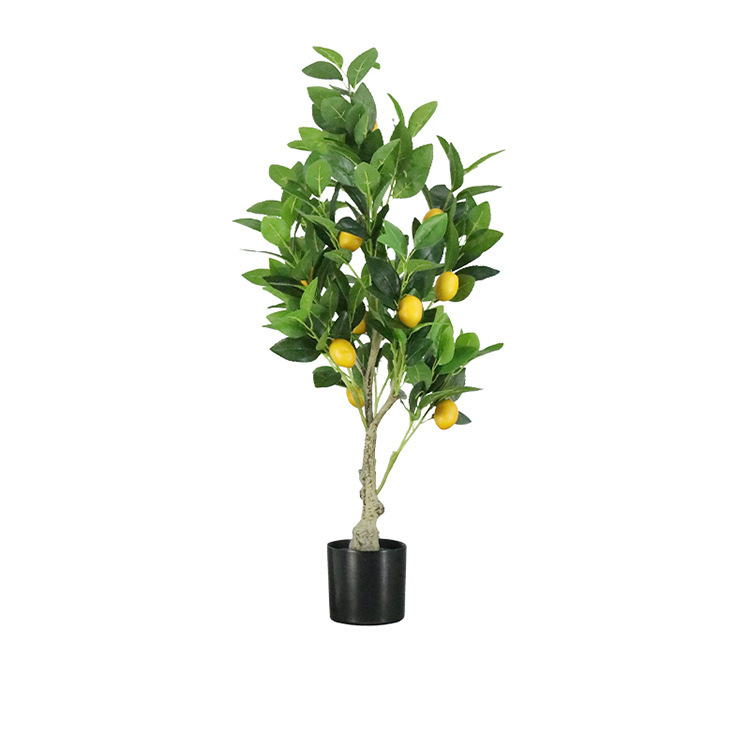 Simulación de ramas de limón verde, árboles de limón amarillo que caen en el suelo, ramas largas y hojas verdes plantando árboles falsos, decoración de sala de estar modelo