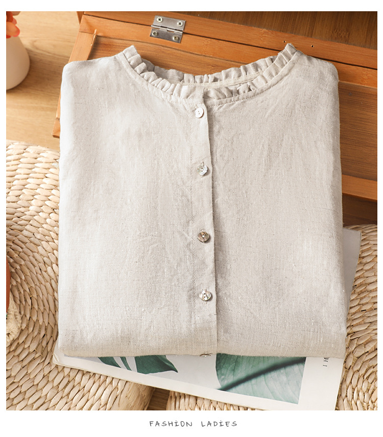 Camicia donna retro maniche lunghe con colletto a balze_voghion.com