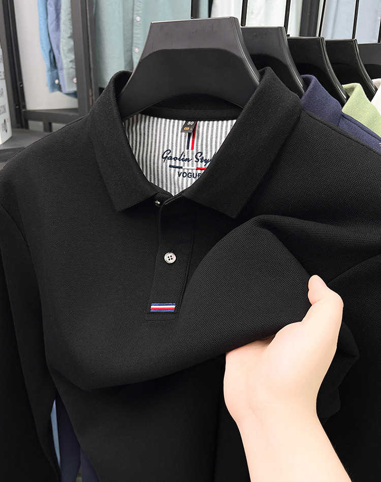 Áo polo nam dài tay cổ bẻ 100% cotton đánh bóng, form regular — nâu vàng chi tiết 21