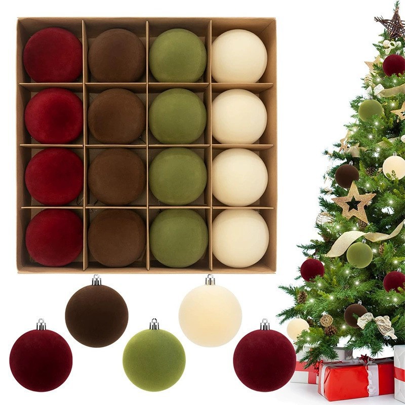 Navidad 6CM conjunto de 16 bola de flocado bola de plástico de Navidad árbol de Navidad bola perdida