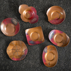 日式手工鎏銀銅茶杯墊茶托家用茶墊隔熱杯托功夫茶具配件茶道盞托