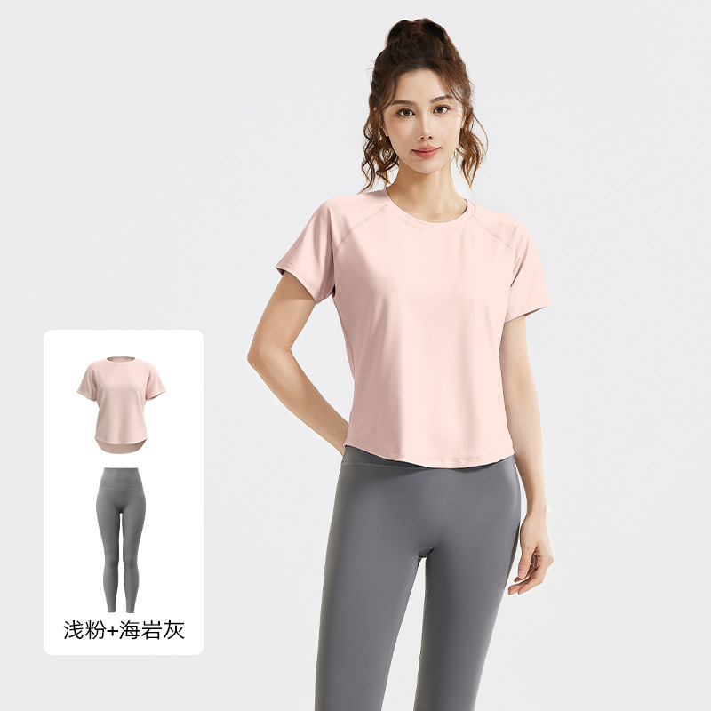 Juyitang nuevo traje casual de primavera y verano blusa de malla camiseta leggings deportivos de cintura alta traje de fitness delgado