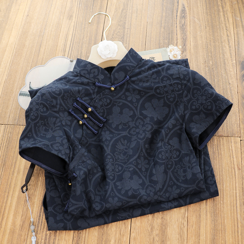 Vintage New Chinese Style Improved Short Sleeve Cheongsam for Women in Blue by Qiaoniangyu, Autumn 2025 New Daily Wearable Old Shanghai Style