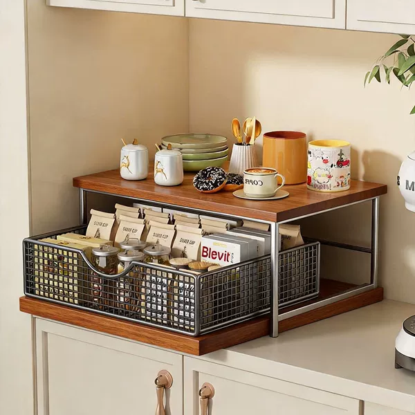 Desktop Storage Rack, Countertop Coffee Machine Placement Rack, Drawer-Type Layered Storage Rack, Snack Storage Rack, Water Cup Holder