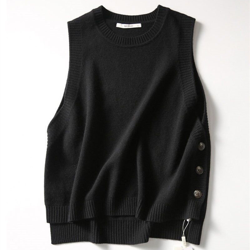 2024春秋の新型ゆるい重ね着ニットベスト女性の怠惰な風の袖のない上着のセーター女性