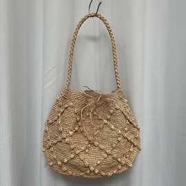 网袋圆筒包手提草编织包水桶蝴蝶结度假休闲女包沙滩夏季新款日系