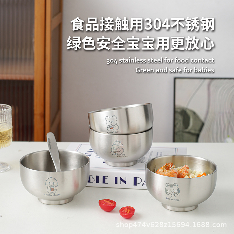 Children's Eating Bowl 304 Stainless Steel Cartoon Colorful Kindergarten Tableware Fast Food Plate Bowl Water Cup Fork Spoon Set