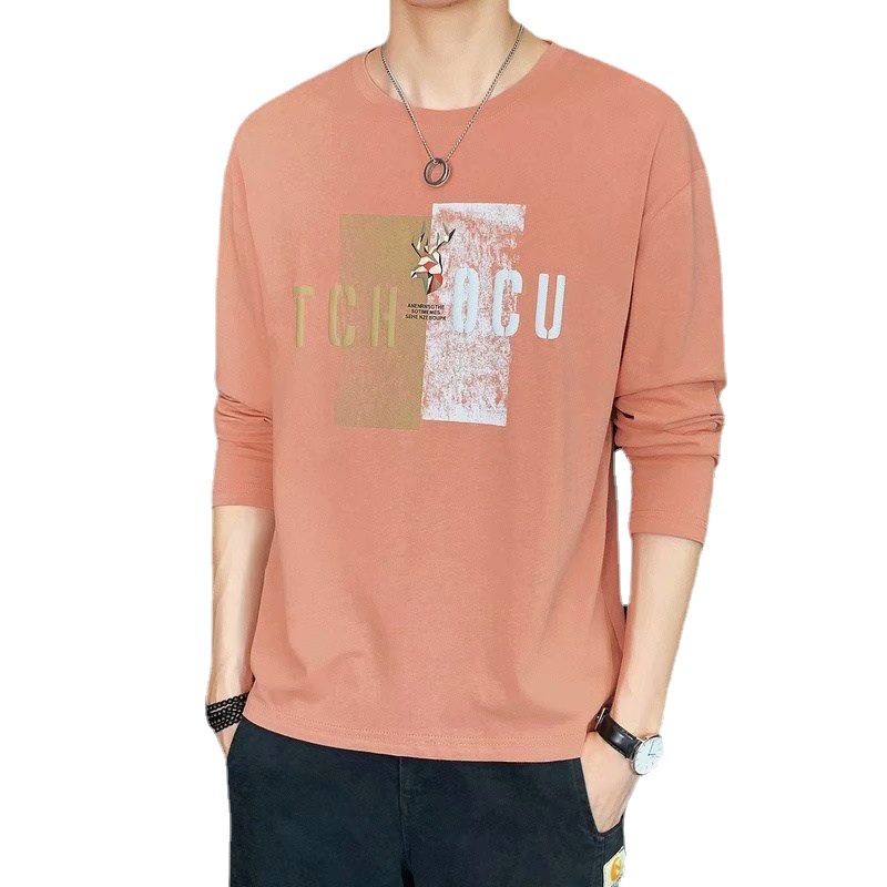 Los hombres de manga larga Camiseta cuello redondo juventud de los hombres pullover moda impresa desgaste exterior camisa de fondo delgada ropa de otoño