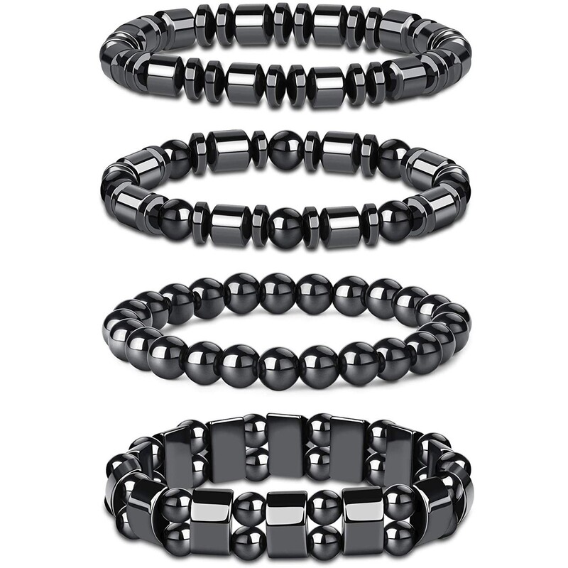 Cross-Border Hot Selling Black Gallstone Energy Stone Bracelet Magnetic Magnet Bracelet Beaded Elastic Black Bead Bracelet Wholesale