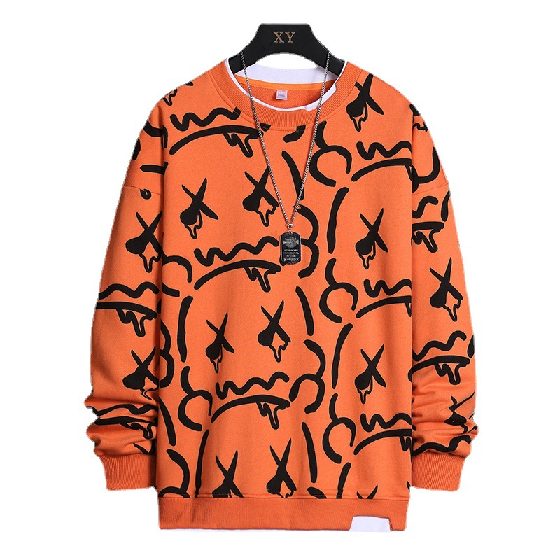 Gefälschte zweiteilige Hoodies im Frühjahr und 2022 neuer Trend bedruckte Rundhalsjacke für Herren im Herbst tragen vielseitige Kleidung_voghion.com