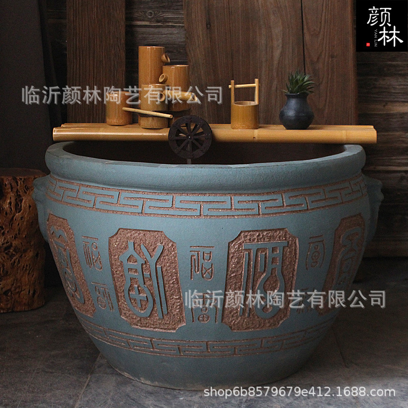 [Requiere reserva] nuevo tanque de peces chino azul claro tanque de cerámica gran tanque de terra gran tanque de loto