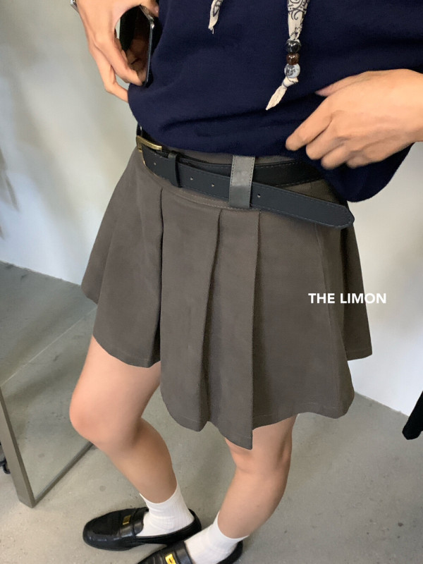 thelimon柠檬绿茶秋季新款韩版高腰显瘦百褶裙女半身裙短裙配腰带|undefined