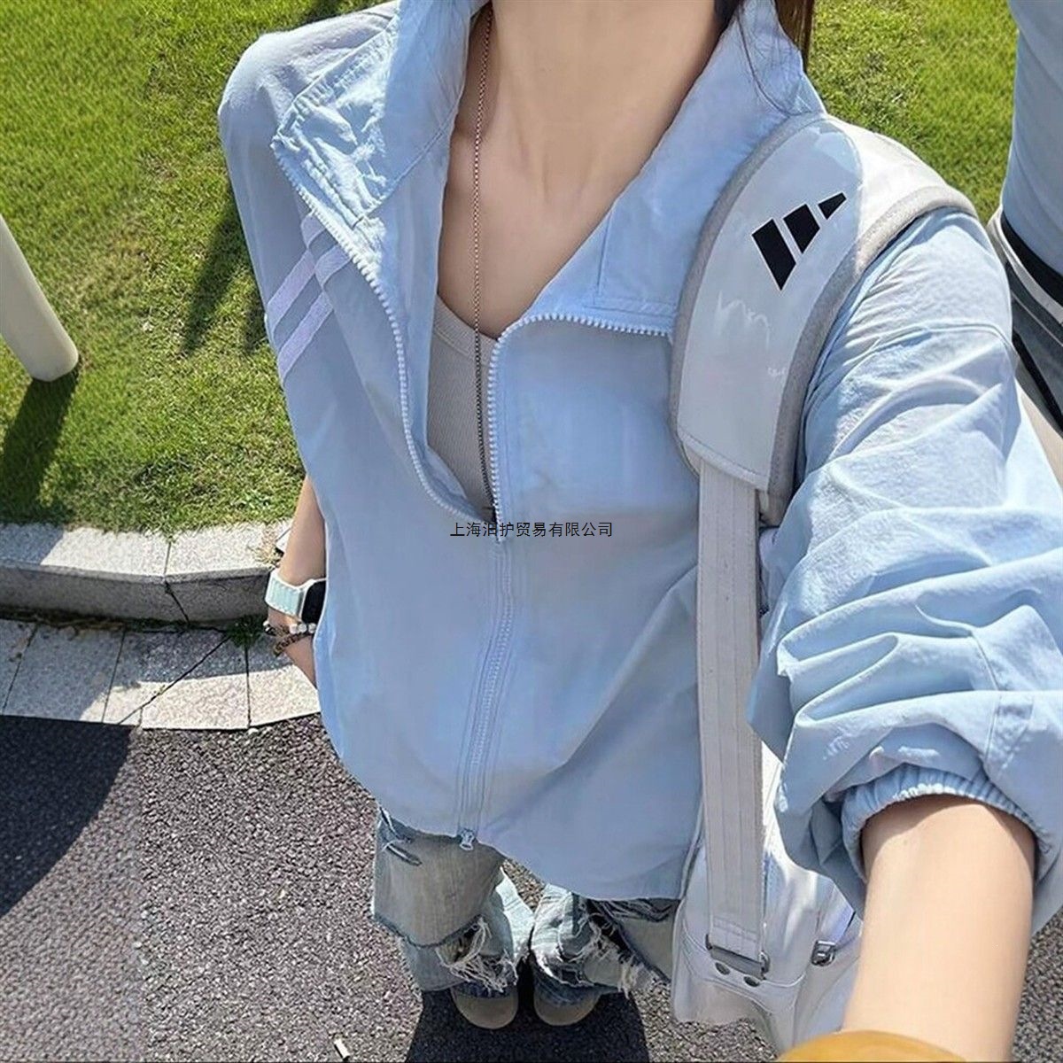 UPF50+蓝色美式情侣防晒衣男女夏季薄款透气速干户外运动冰丝外套