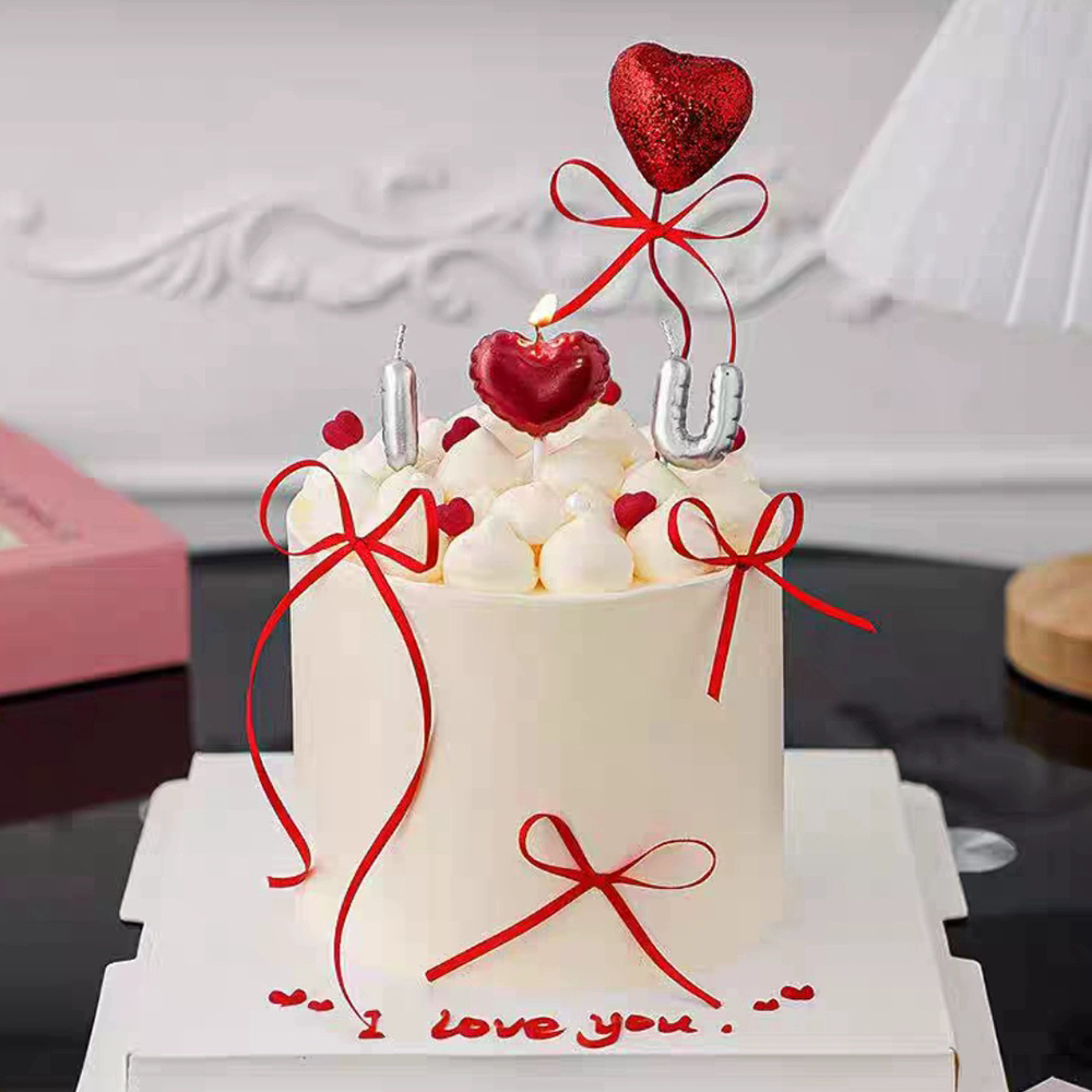 Qixi día de San Valentín pastel horneado decoración I love U I love you confession velas amor perlas de azúcar
