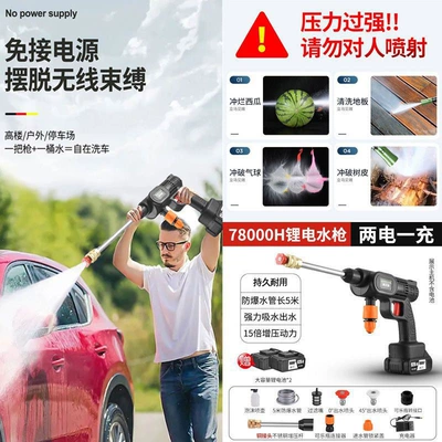 Portable Rechargeable High-Pressure Water Gun | Car washing machine - 1mah-lifetime-car-wash-long-pole-supercharger-super-powerful-78000h-battery2