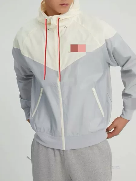 Foreign Trade Spring and Autumn Color-Blocked Men's Hooded Windproof Jacket Windbreaker with Hook Design, Unisex Embroidered Casual Sports Coat