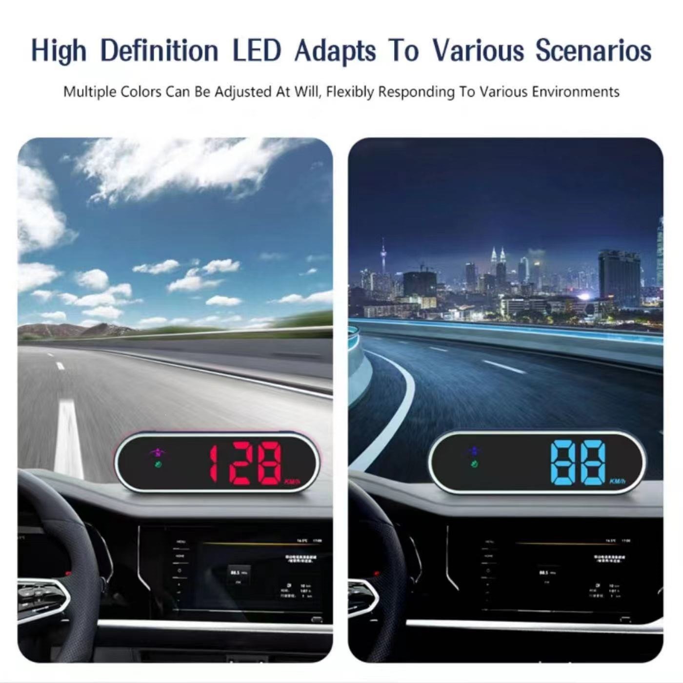 Direct from the manufacturer: New colorful car-mounted display HUD all-in-one device, switchable between KMH/MPH [for cross-mirror use]