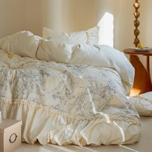 法式贡缎100S长绒棉全棉四件套1.8高端轻奢纯棉被套床单床上用品