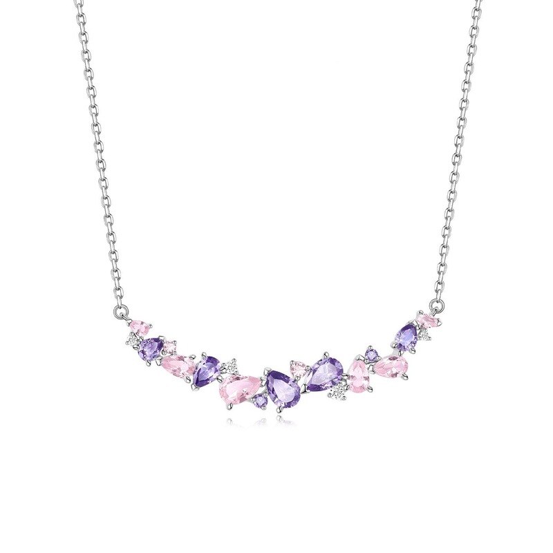 Fanjia White Copper Wisteria Flower Series Wisteria Flower Smile Necklace Clavicle Chain Birthday Gift for Girlfriend or Best Friend