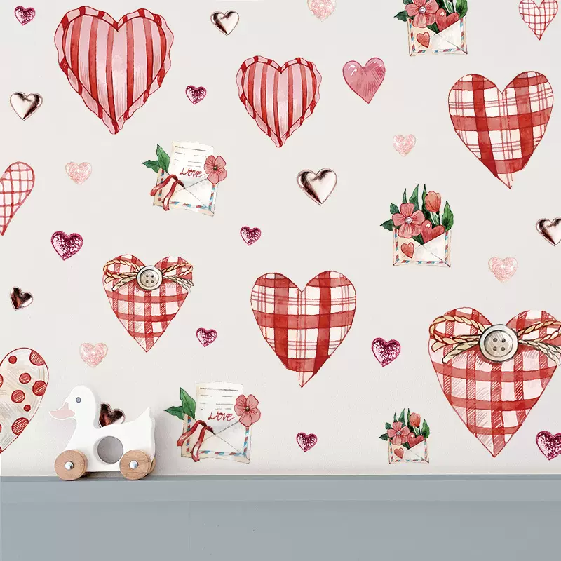 亚马逊新品情人节心形卧室墙面装饰贴纸情侣爱心情书信封PVC墙贴