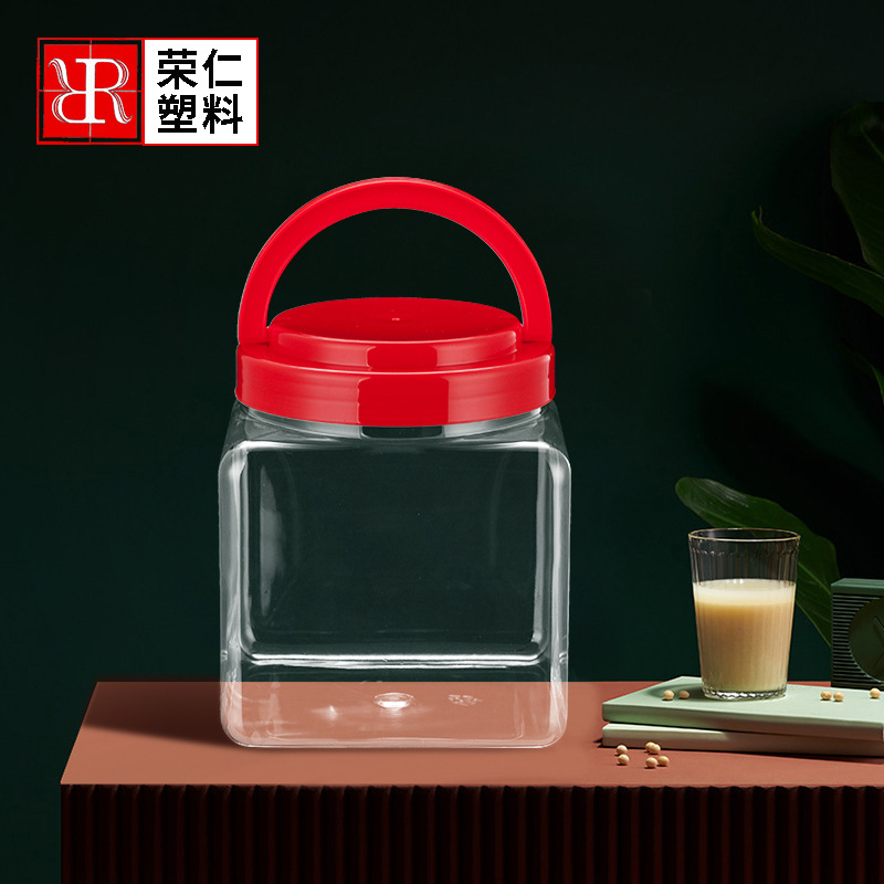 方形pet塑料罐生产厂家 2000ml广口透明塑料罐大容量糖果塑料罐子