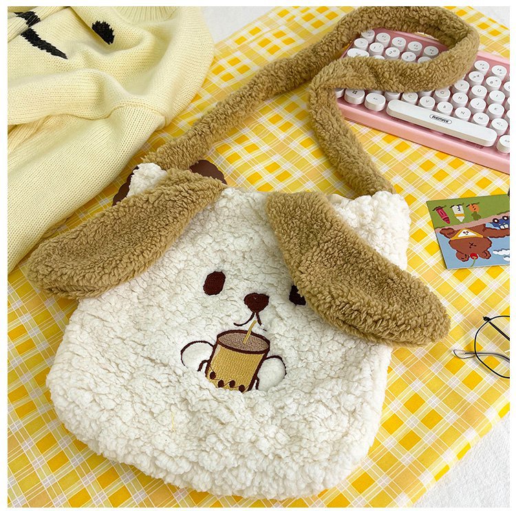 This autumn and winter hand-held bag with big ears, cute animal-embroidered fur, and a simple lambskin large-capacity student backpack undefined