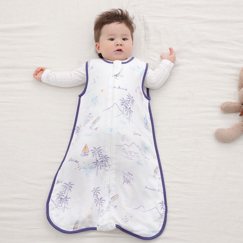 婴儿睡袋前4后2纱布背心睡袋宝宝儿童防踢被春秋夏季成长睡袋