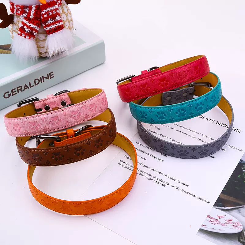 新款厂家直销宠物压纹皮革项圈狗项圈狗狗用品狗狗牵引绳现货批发