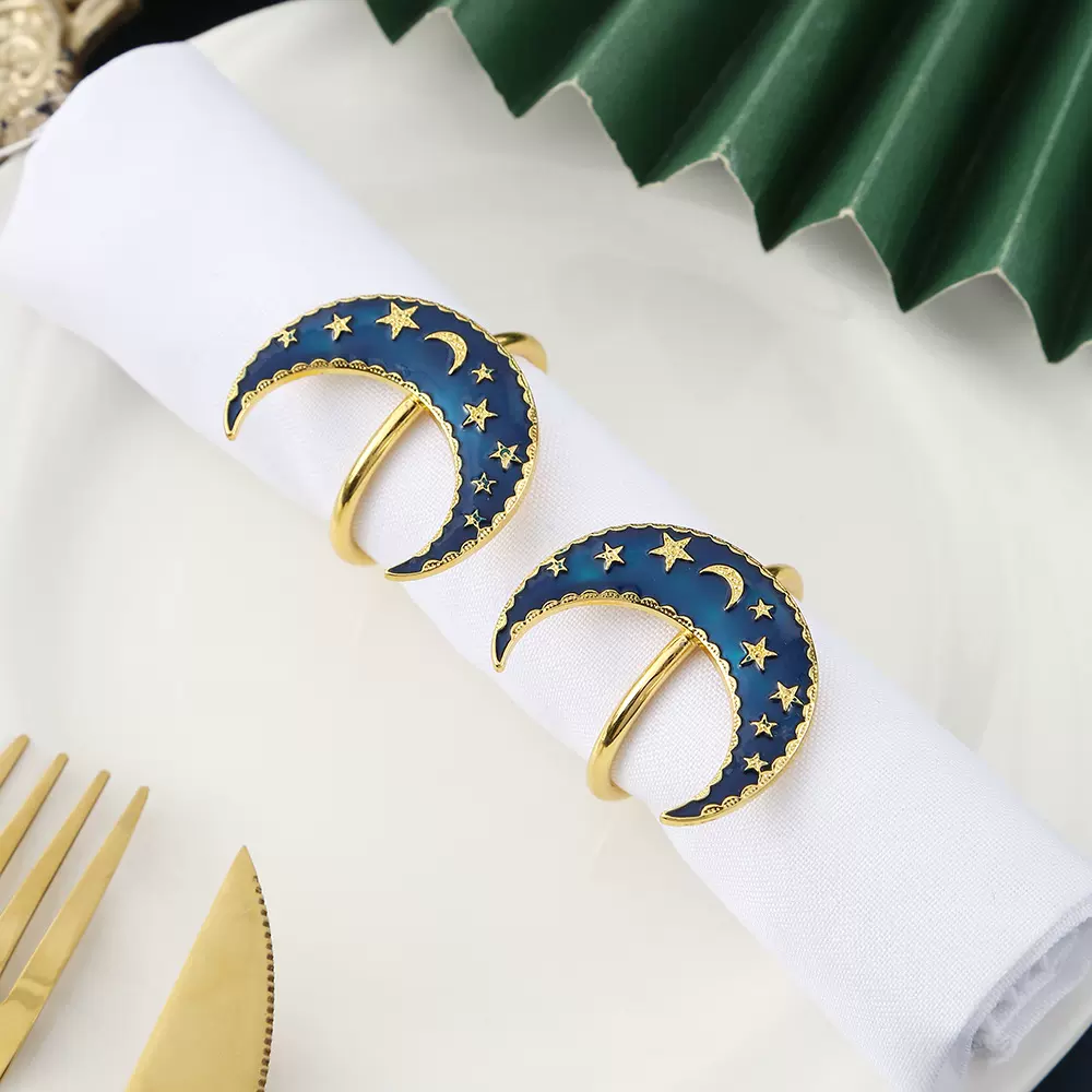 跨境热销月亮餐巾环新款节日餐巾扣金色星星餐巾圈酒店餐桌摆台