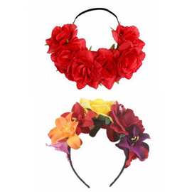 新款欧美玫瑰花朵发箍 万圣节日派对头带套装 彩色仿真花朵头扣女