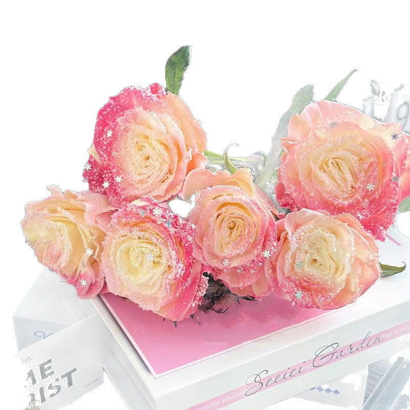 Navidad flores de nieve helada flores no derretidas paisaje de nieve floral blanca polvo de peluche imitación flocos de nieve