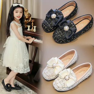 Girls' Bowknot Princess Shoes 2025 Spring Round Toe Soft Sole Little Girls' Leather Shoes Children's Soft Leather Breathable Flats