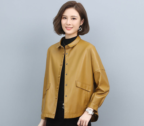 2023 Spring and Autumn New Style Leather Jacket Women's Short Korean Style Casual Loose Haining Sheepskin Small Leather Jacket Trendy