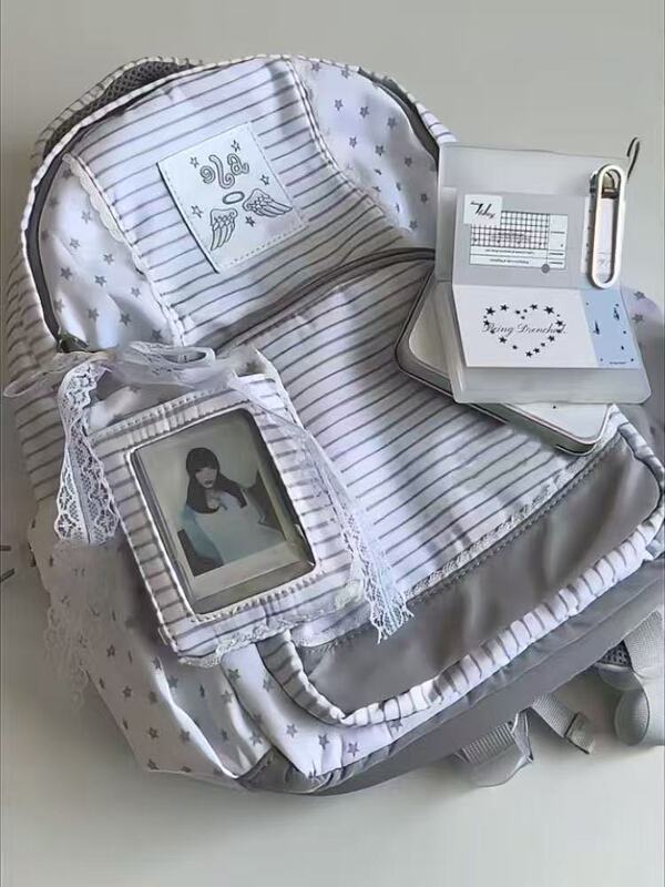 新款高颜值双肩包女韩版简约条纹百搭小书包日系少女学生校园背包|undefined