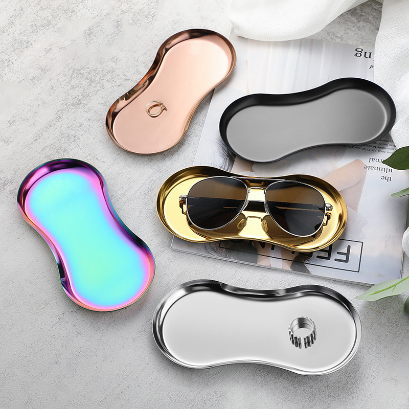 Nordic ins style desktop storage box glasses-shaped jewelry tray cosmetics tray gold stainless steel tray wholesale