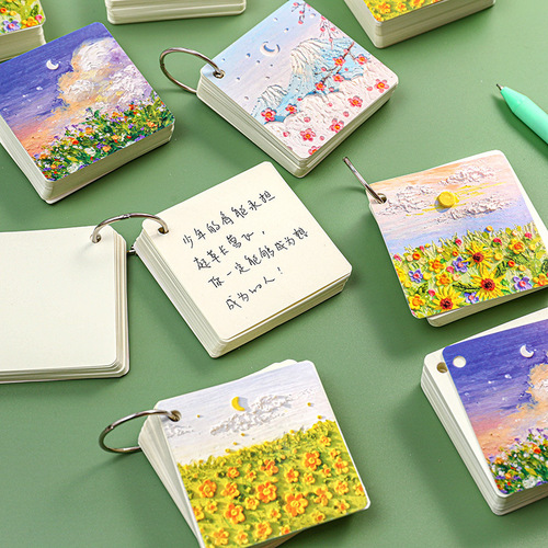 Oil painting landscape hoop book student blank loose-leaf English word book portable message note small notebook note book