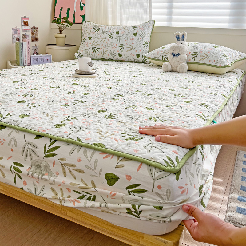 Washed double-layer yarn quilted fitted sheet three-piece mattress protective cover quilted bedspread class A mattress thickened protective cover