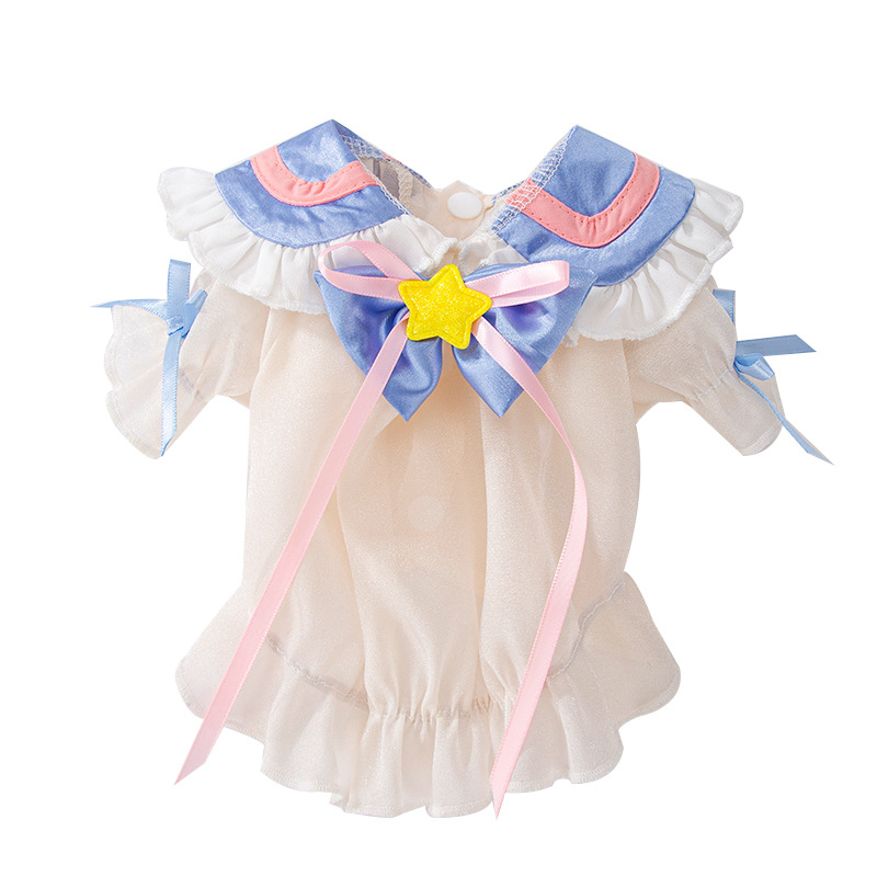 La primavera y el verano perro se convierte en hermosa chica estrella falda de encaje princesa estilo gato malla de dos patas ropa de perro mascota