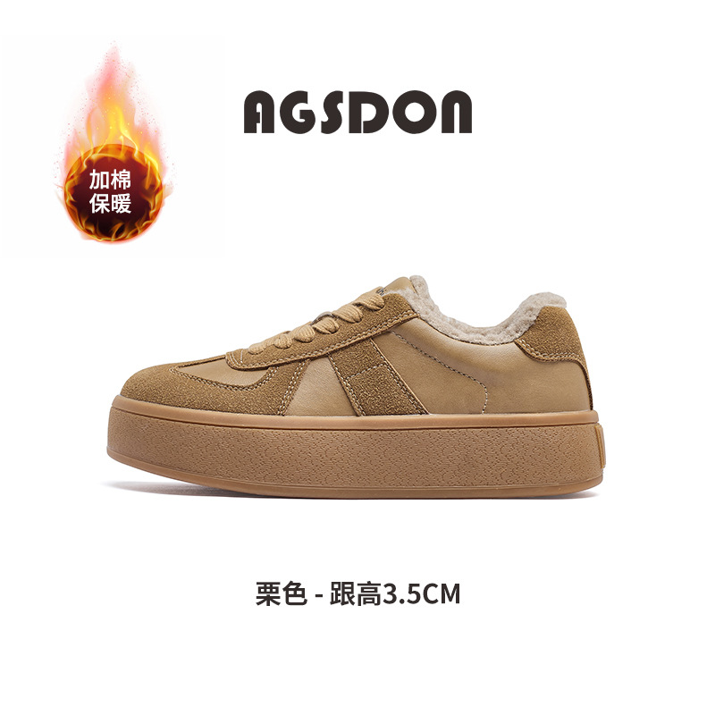 Zapatos de invierno 2025 nuevos zapatos de skate plano grueso y zapatos blancos de estudiantes de lana