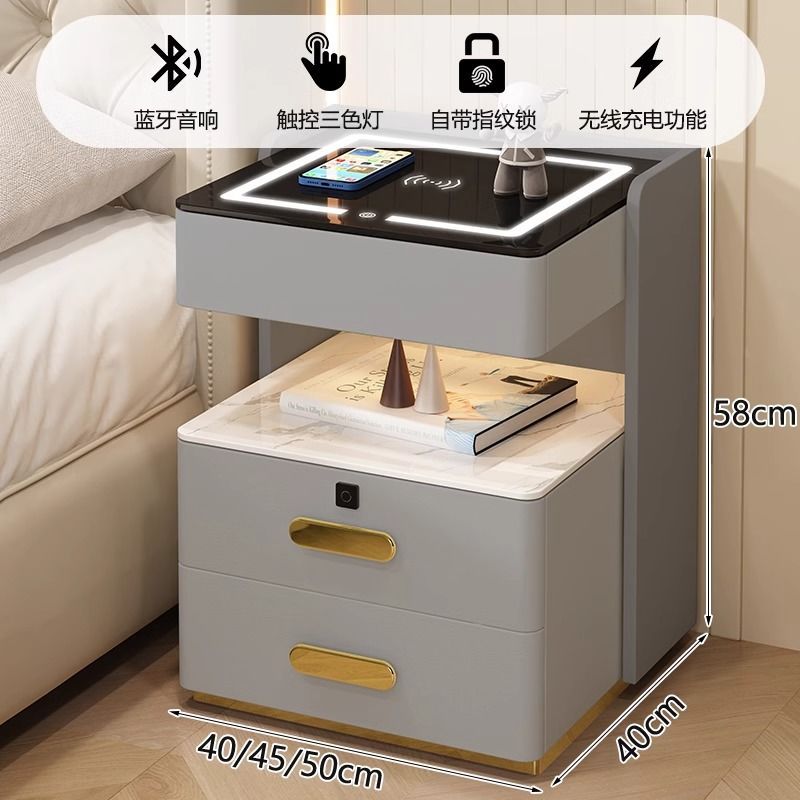Smart Bedside Table, Classic Light Luxury, Multifunctional Wireless Charging, Simple Modern Storage, Solid Wood Bedroom Bedside Table