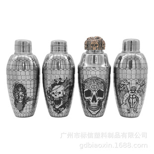 Wholesale Stainless Steel 304 Bar Engraved Etched American Style Three-Stage Shoke Pot Shaker Cross Border