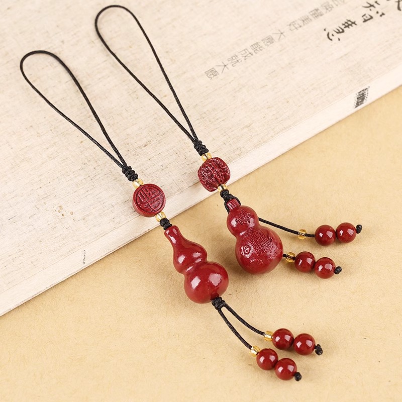 Benmingnian Gourd Pendant Cinnabar Cat Gourd Men's and Women's Mobile Phone Chain Hanging Pendant Lanyard Pendant