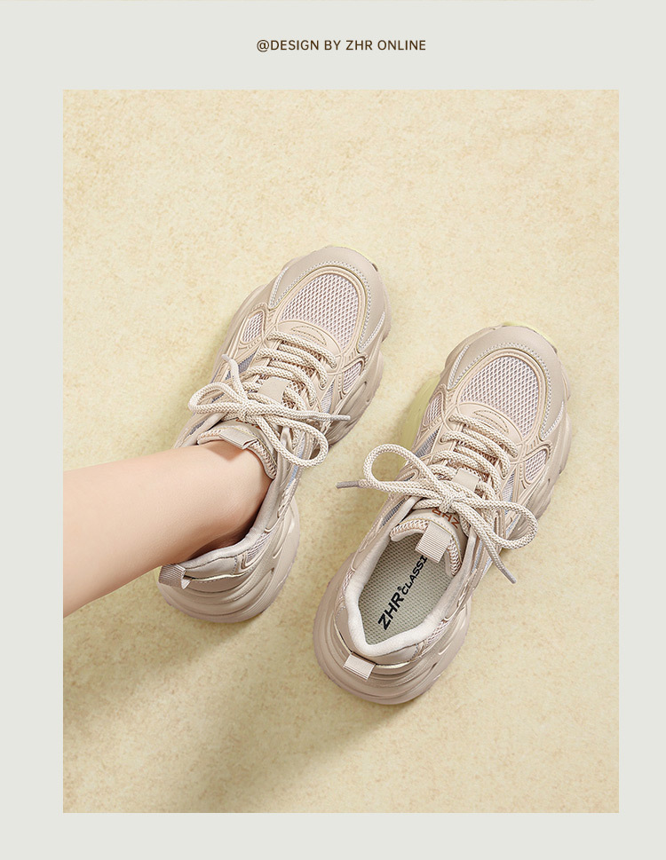 Giày sneaker nữ chunky đế dày tăng chiều cao thoáng khí — G923E Màu be chi tiết 19