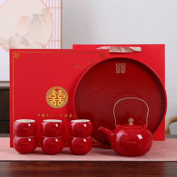 [一壶六杯圆盘（纯红色）礼盒装]